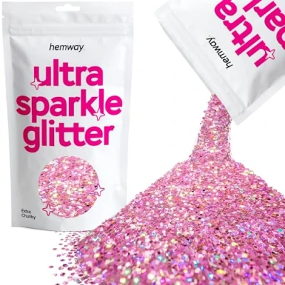 Image of Glitter Pink Holographic Ultra Sparkle Sequins Nail Face Festival Christmas Halloween Makeup Extra Chunky 100g / 3.5oz