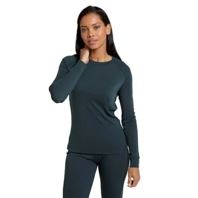 Image of Mountain Warehouse Talus Womens Long Sleeves Baselayer Top Thermal Underwear, Lightweight Ladies Tee Shirt, Breathable, Easy Care for Dark Green Women&#039;s Size 18