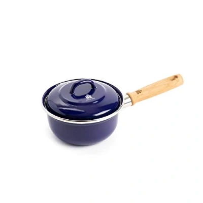 Image of BK Indigo Dutch Heritage Enamelled Saucepan with Lid PFAS Free Ceramic Non Stick Coating, 16 cm/1.2 Litre, Induction, Dishwasher Safe, Oven Cobalt Blue