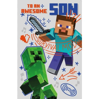 Image of minecraft, son, birthday card