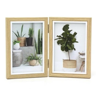 Image of Carousel Home White Trim Double Wooden Photo Frame Freestanding 2 Aperture Picture Collage Tabletop 6x4
