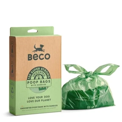 Image of Beco Strong &amp; Large Poop Bags 120 Loose packed with Tie Handles Box Dispenser Unscented Dog Poo