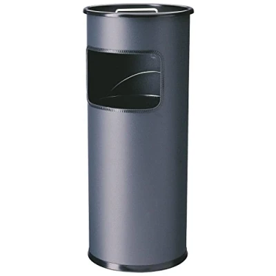 Image of Durable Bin Round 17 Litres with Sandpit Ashtray Height 62 cm Painted Metal Color anthracite