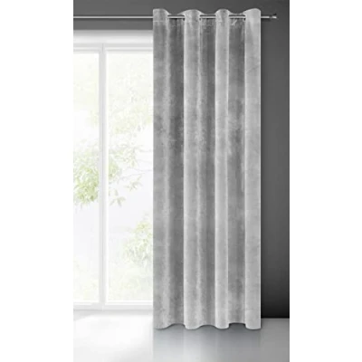 Image of Eurofirany VILLA Soft Plain Opaque Velvet Curtain with Eyelets 1 Unit, Fluffy Panel Drape Classic Glamour Elegant Living Room, Bedroom, 290 g/m2, W55 x L98, Steel Grey