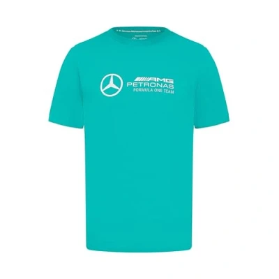 Image of Mercedes AMG Petronas F1 Men&#039;s Tshirt with Large 3D Team Logo Execution Ultra Teal Size: S