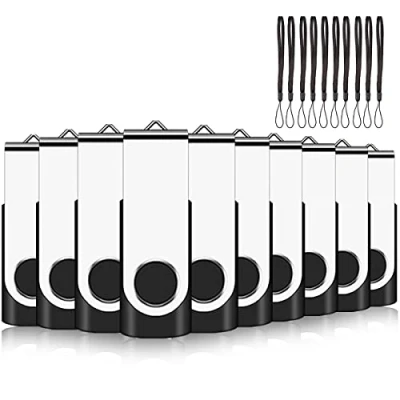 Image of 10 Pack USB Memory Sticks 512MB EASTBULL 2.0 Flash Drives Pen Drive Photo Stick Swivel Design Fold Storage (Black With Lanyard)