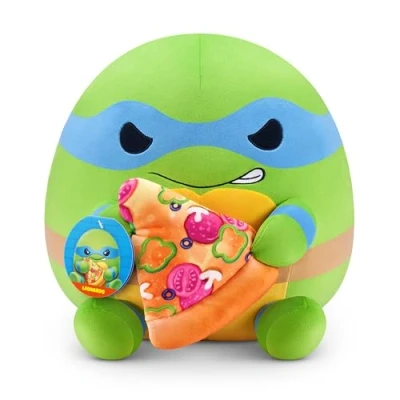 Image of Snackles 35 cm Plush Teenage Mutant Ninja Turtles Edition by ZURU, Cuddly Squishy Comfort with theme and Pizza Snack Accessory (Leonardo)
