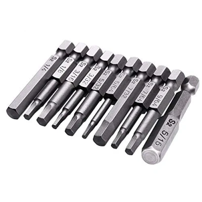 Image of Gasea 10pcs 50mm 1/4 inch Shank Inner Hex Head Magnetic Screwdriver Bits Set, SEA Imperial 5/64&quot; 5/16&quot;, S2 Steel
