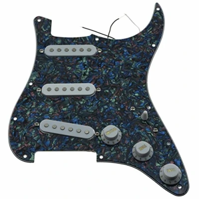 Image of KAISH Loaded American ST/Strat Style SSS Pickguard Prewired Pick Guard With Ceramic Pickups for Stratocaster/Strat Abalone Pearl White Covers and Knobs