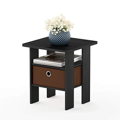 Image of Furinno Andrey End Table, Side Nightstand with Bin Drawer, Americano/Medium Brown