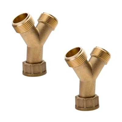 Image of Brass Y Piece Connector 2 Way Splitter 3/4 Inch Twin Feed Washing Machine Pack
