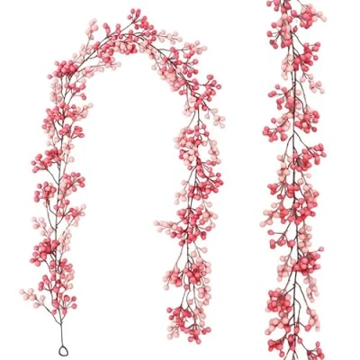 Image of 6.56 FT Christmas Pink Pip Berry Garland, Artificial Red and Garland for Indoor Outdoor Home Fireplace Decoration Winter Holiday New Year Decor (Pink)