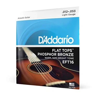 Image of D&#039;Addario Guitar Strings Acoustic Flat Tops Phosphor Bronze For 6 String Warm, Semi Bright Tone EFT16 Light, 12 53