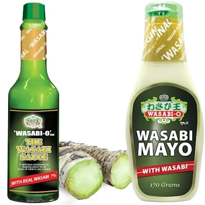 Image of Wasabi O Premium Sauce 62g &amp; Mayonnaise 170g Made with Fresh Real Japanese Hot Root, for Sushi Salad Fish and chips