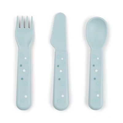 Image of Done by Deer Foodie Cutlery Set Happy Dots Blue Perfect for Kids Learning to Eat on Their Own 100% Food Grade PP &amp; free of PBA Easy Clean Dishwasher Safe
