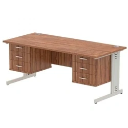 Image of Impulse 1800x800 Desk Walnut Silver Cable Managed + 2x Fixed Pedestal