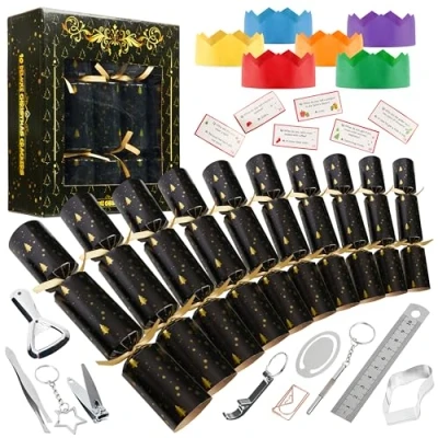 Image of KreativeKraft Christmas Crackers Pack of 10, Party Decorations (Black Deluxe Set)