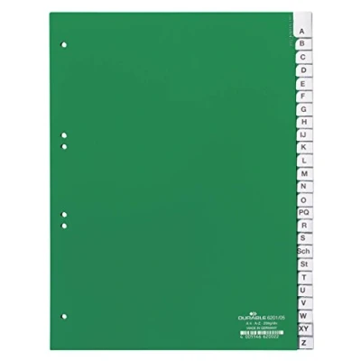 Image of Durable A Z Index Set 25 Part File Includes Green Cover Sheet &amp; 20 Dividers Suitable For A4 Documents Dimensions 297 x 215/230mm