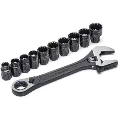 Image of Crescent CPTAW8 11 Piece 3 in 1 X6 Pass Thru Adjustable Wrench/Spanner, Pipe Wrench and Ratchet with Universal Sockets