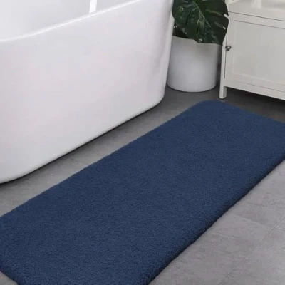 Image of VANZAVANZU Non Slip Bath Mat Extra Large Bathroom Runner Rug Thickened for Absorbent Ultra Soft Bedside Fluffy Microfiber Carpet Floor 50 x 178cm (Navy Blue)