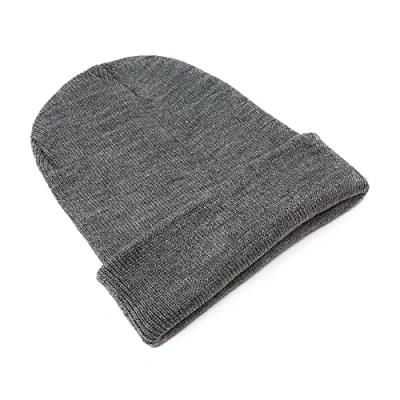 Image of Kids Beanie Hat Unisex Slouch Winter Woolly Turn Up Knitted (Light Grey)