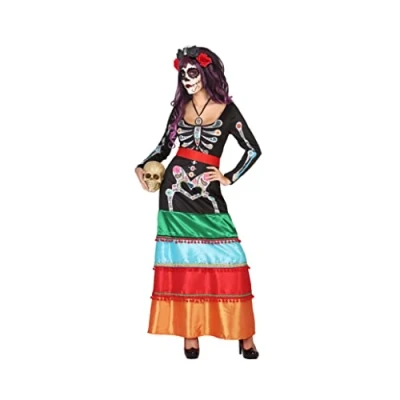 Image of ATOSA mexican death 38511 Costume Day of The Dead Long Dress Woman Multicolour Halloween, Größe XS S