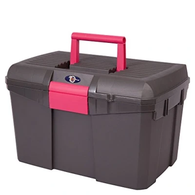 Image of HySHINE Tack Box Silver/Raspberry Horse Equestrian