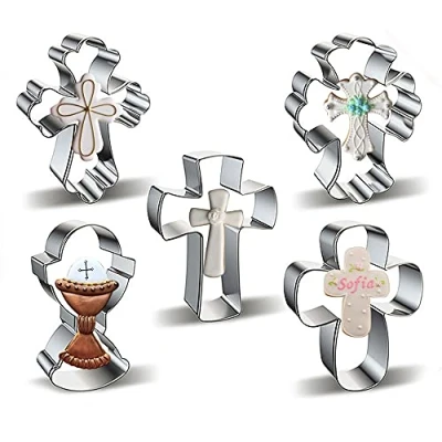 Image of Belons 5 Pcs Cross Cookie Cutters Set, Stainless Steel Easter Biscuit for Fondant Cake Decoration Icing Pastry DIY Baking Sugarcraft