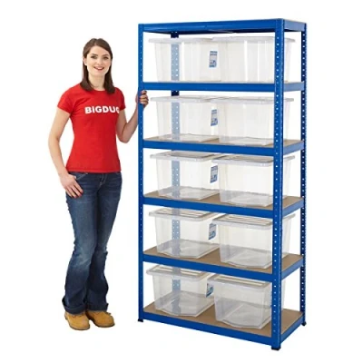 Image of BiGDUG Shelving Units With Clear Plastic Boxes 5 Tier Garage Racking 1000kg Capacity