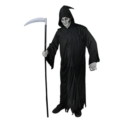 Image of Reaper Fancy Dress Costume with Long Black Robe/Hood and Scythe Medium