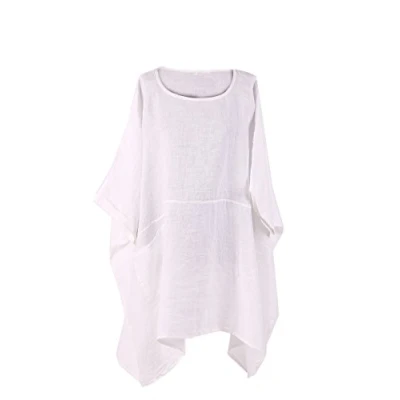 Image of LushStyleUK New Ladies Italian Plus Size Plain Linen Tunic Top Women Lagenlook (White)