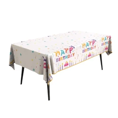 Image of PRK 14 Happy Birthday Tablecloth 137cm x 183cm Disposable Colourful Plastic Table Cover for Adults Kids Parties