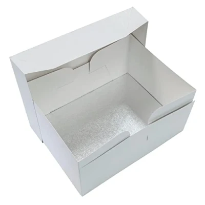 Image of Culpitt 12&#039;&#039; X 9&#039;&#039; (304 228mm) Cake Board &amp; White Box Combo, Oblong Silver Fern Drum With Matching Box, 0.5&#039;&#039; (13mm) Thick, Rectangular Transport Set, 5 Pack Rectangle