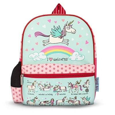 Image of Tyrrell Katz Kids Unicorn Printed Backpack Stylish Girls School Zip Rucksack with Bottle Pocket and Soft Straps 24 x 30 11 cm