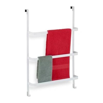 Image of Relaxdays Rack, 3 Rails, H x W D: 85 54.5 15 cm, Door Towel Holder, Steel, White