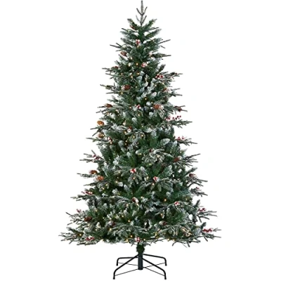 Image of WeRChristmas Pre Lit Frosted Norwegian Spruce Christmas Tree, 350 Warm White LED Lights, Green, 6 ft / 1.8 m
