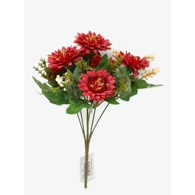 Image of AFS 7 Stem Artificial Chrysanthemum Flower &amp; Seed Pod Bush x 28cm Red Orange or Ivory (Red)