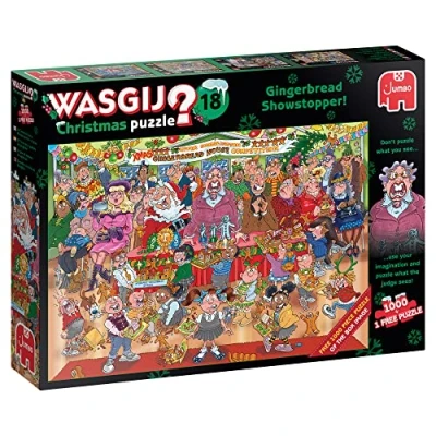 Image of Wasgij Christmas 18, Gingerbread Showstopper 2 x 1000 Piece Puzzles Festive Fun Set of Adults Jigsaw 100% Recycled Cardboard in 1, 1000pc Puzzle with Box Image Jumbo