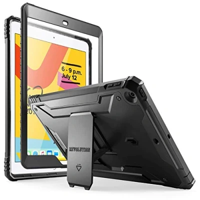 Image of Poetic Revolution Case Designed for iPad 10.2 9th Generation (2021) / 8th Gen (2020) /7th (2019) Case, Full Body Rugged Shockproof Protective Cover with Kickstand Built in Screen Protector, Black