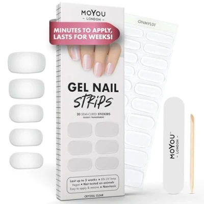 Image of MOYOU LONDON Semi Cured Gel Nail Strips 20 Pcs. Wraps for Salon Quality Manicure Works with Any UV Lamp Easy to Apply, Trim, &amp; Remove Stickers