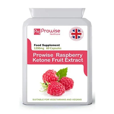 Image of Raspberry Ketones 1200 mg 60 Vegan Capsules Advance Formulation with Pure Supplements Fruit Extract for Weight Management UK Manufactured by Prowise Healthcare