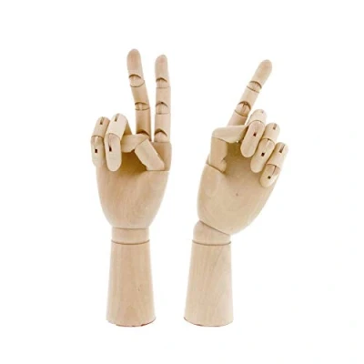 Image of Art Wooden Hand, Feelfly Artist Jointed Articulated Mannequin Wood Hand Opposable Sectioned Figure Sculpture Manikin Model with Flexible Fingers for Drawing Sketching Display (7&quot; Left+Right)