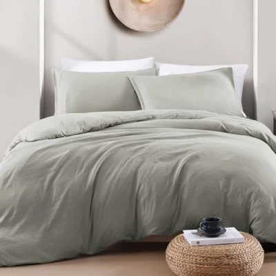 Image of LANE LINEN Double Duvet Cover Set Silver Pre Washed Soft Microfibre Polyester with Pillow case Bedding Quilt