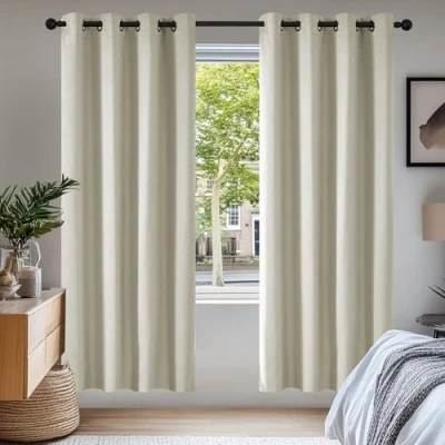 Image of Deconovo Super Soft Solid Thermal Insulated Eyelet Blackout Curtains for Living room 55x69 Inch Two Panels Light Beige