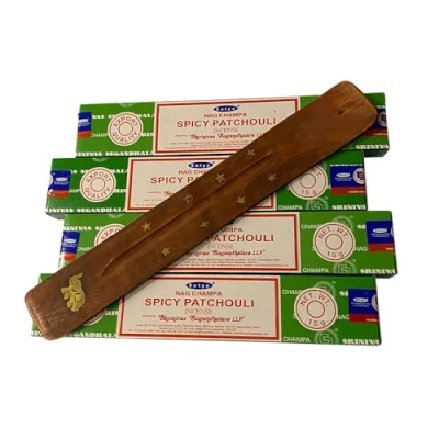 Image of VIE Satya Incense Sticks, 4 Packs x 15g, with Holder, Spicy Patchouli