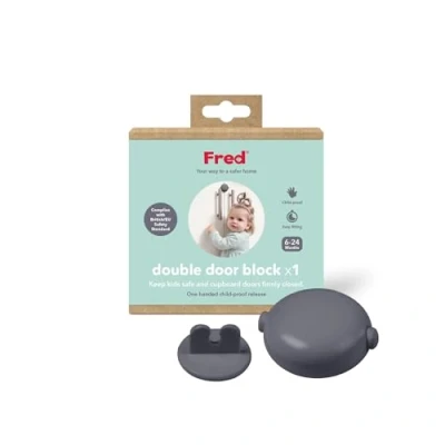 Image of Fred Home Safety Double Door Block Lock for Cupboard Doors, Drawers and Cabinets Easy to Install Baby Dark Grey