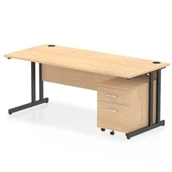Image of Impulse 1800x800 Desk Maple/Black Cantilever Leg 2 Drawer Mobile Ped