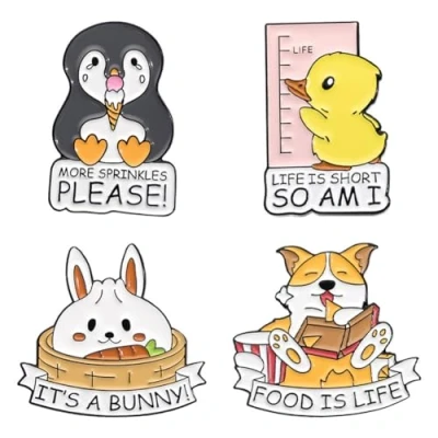 Image of Cartoon Animal Enamel Pins Rabbit Corgi Duck Penguin Brooches Lapel Badges Pin for Backpacks Jackets Hats Bags