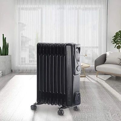 Image of NRG 9 Fin Oil Filled Radiator Portable Electric Heater Adjustable Thermostat 3 heat setting 2KW Black