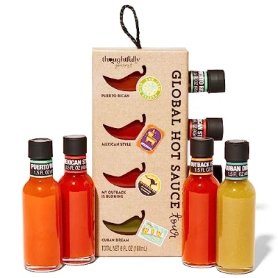 Image of Thoughtfully Gourmet, Global Hot Sauce Gift Set, Internationally Inspired Flavors Include Puerto Rican Mango Habanero, Mexican Style &amp; More, Set of 4